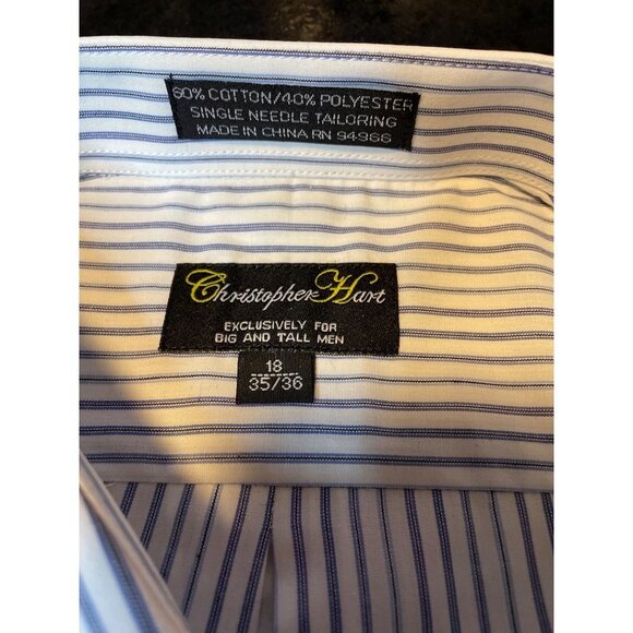 Christopher Hart NWT Blue White Vertical Stripe Big and Tall Button Down Shirt - Picture 4 of 4